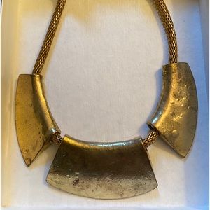 Statement necklace,  Vintage 1980s Retro Gold Tone Metal